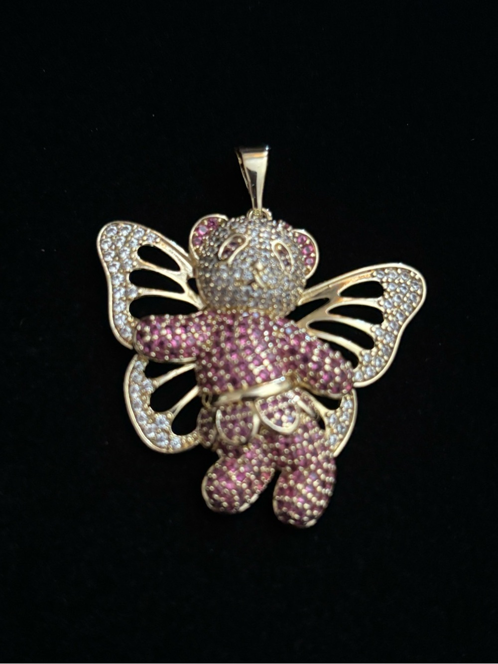 Gold Plated Teddy Bear Butterfly Pendant